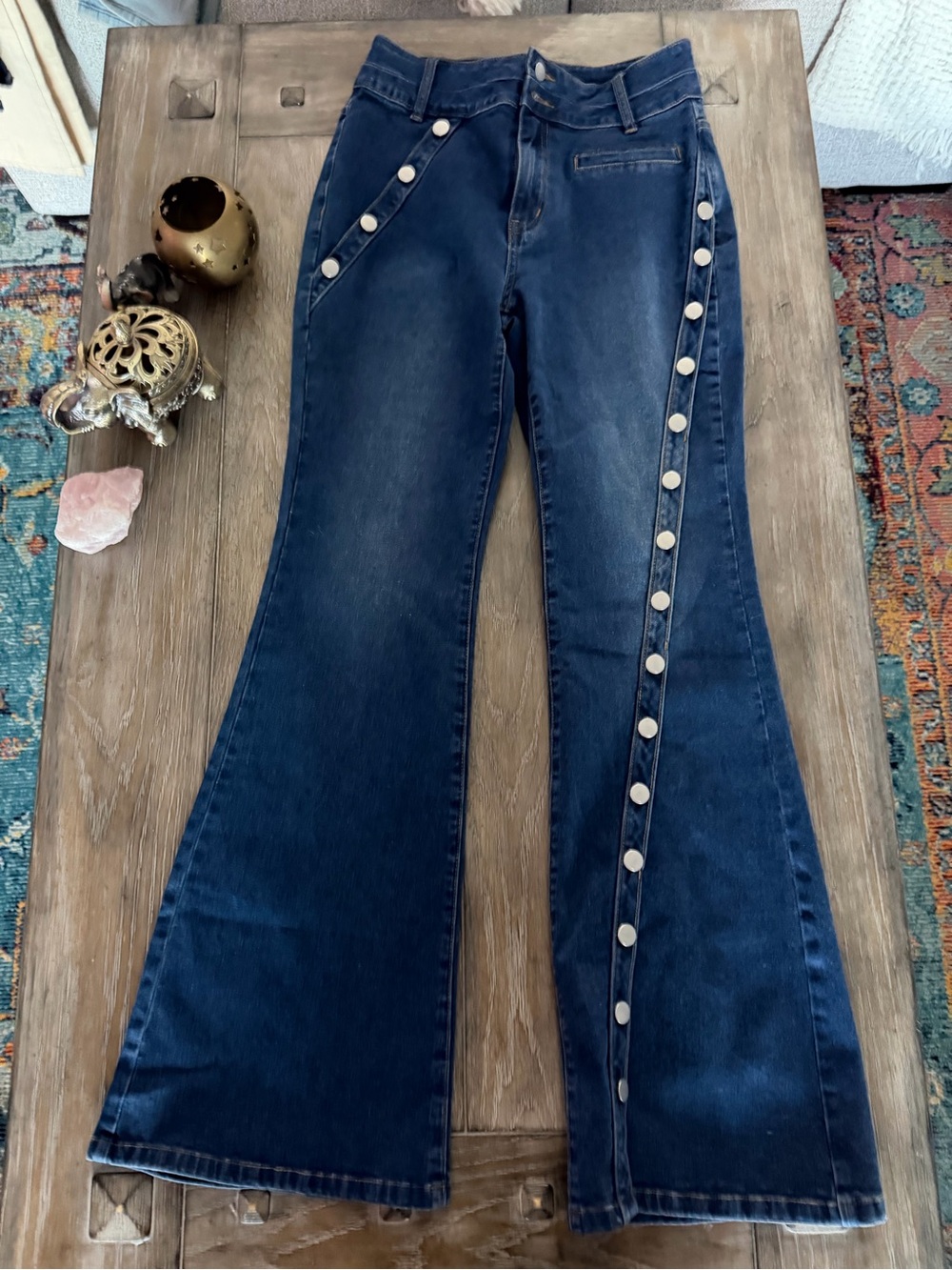 Flamingo Dark Blue Flared Jeans with Side Snap Trim
